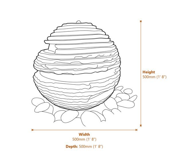 Large Rustic Sphere Pink Granite Sphere Water Feature Dimensions Diagram