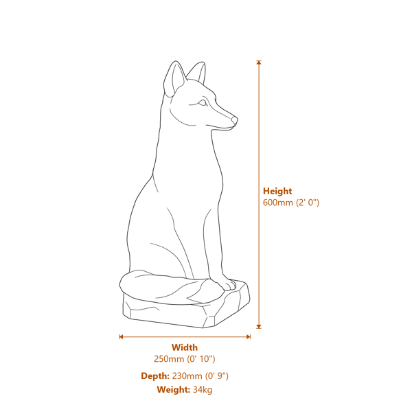 Large Stone Fox Statue Dimensions Diagram