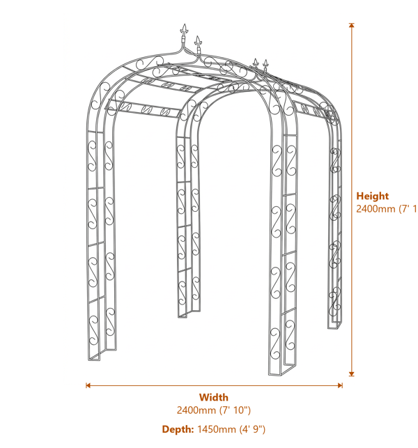 Cream Metal Garden Arch Tunnel Dimensions Diagram