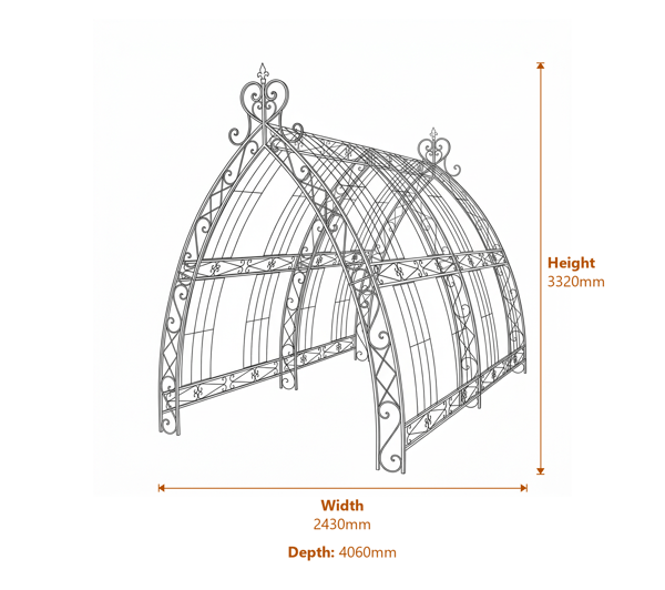 Bronze Gothic Metal Garden Tunnel Dimensions Diagram