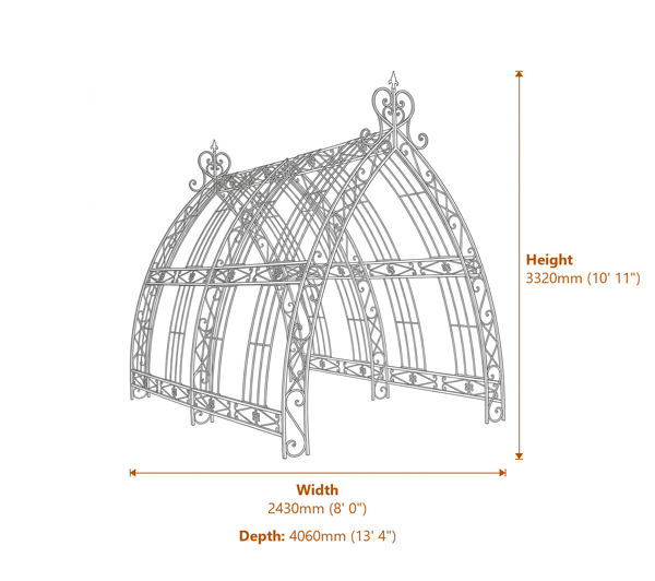 Cream Gothic Metal Garden Tunnel Dimensions Diagram