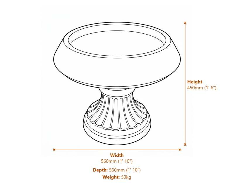 Stone Bird Baths Dimensions Diagram