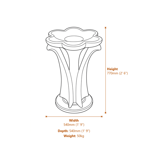 Flower Stone Birdbath Dimensions Diagram