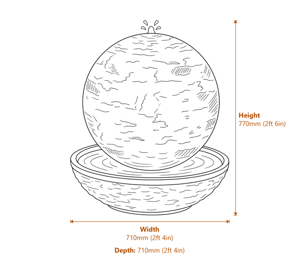 Eclipse Moon Water Feature Dimensions Diagram