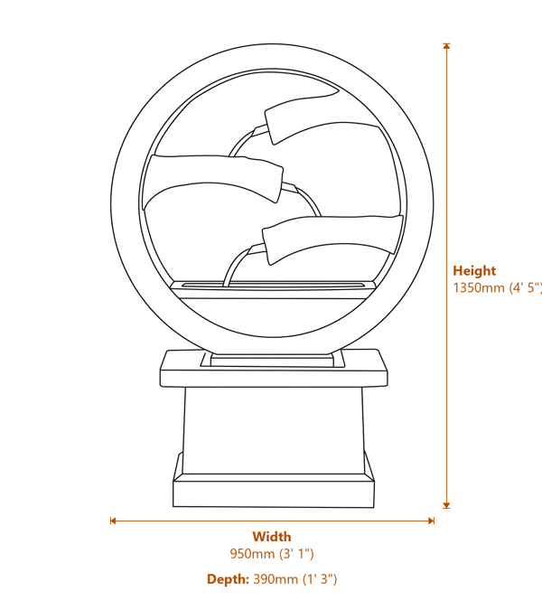 Tranquil Spills Stone Water Feature Dimensions Diagram