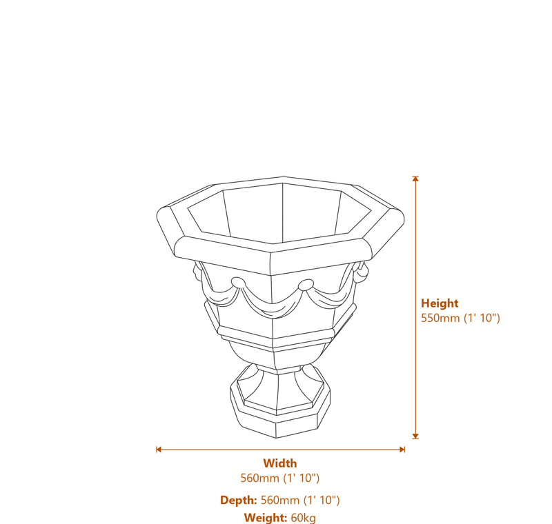 Stone Garden Urns Dimensions Diagram