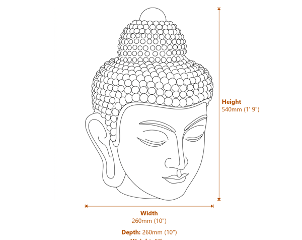Buddha Head Stone Statue Medium Dimensions Diagram