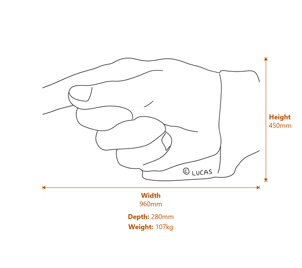 Pointing Hand Stone Statue Dimensions Diagram