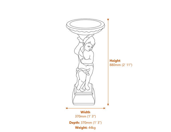 Urchin Stone Birdbath Dimensions Diagram