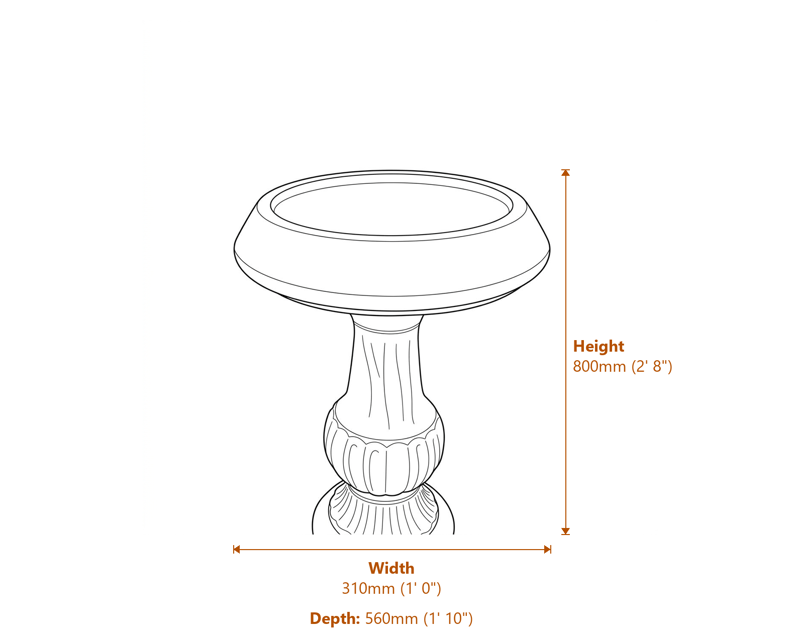 Stone Bird Baths Dimensions Diagram