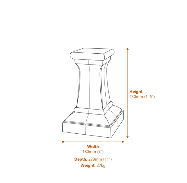 Keymer Stone Garden Pedestal Dimensions Diagram