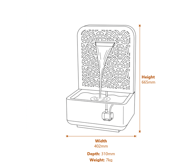 Gilded Falls Water Feature with LEDS  Dimensions Diagram