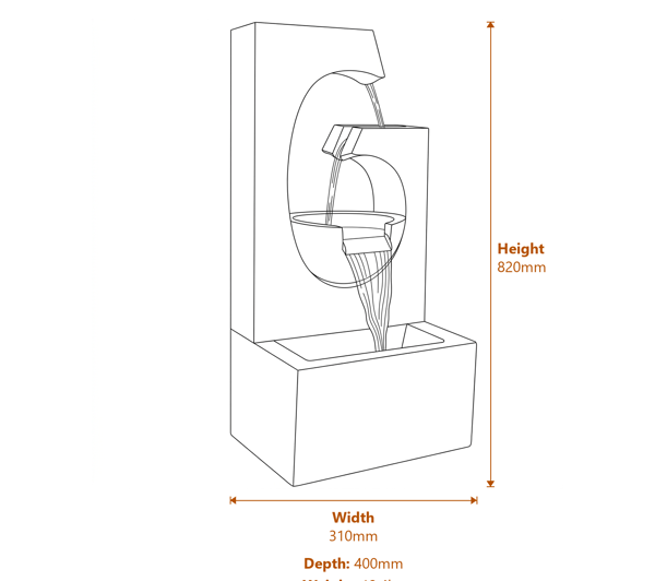 Geo Falls Water Feature with LED  Dimensions Diagram