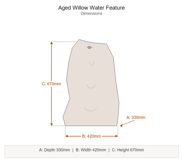 Aged Willow Self Contained Water Feature Dimensions Diagram