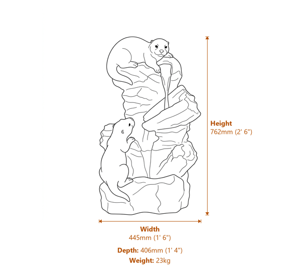 Baby Otter Self Contained Water Feature Dimensions Diagram