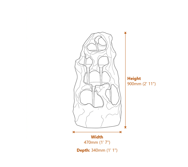 Amber Caves Self Contained Water Feature Dimensions Diagram