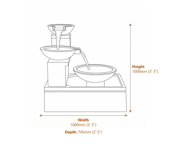Bella Self Contained Water Feature Dimensions Diagram