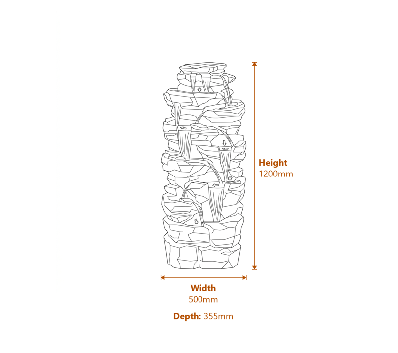 Cascading Water Features Dimensions Diagram