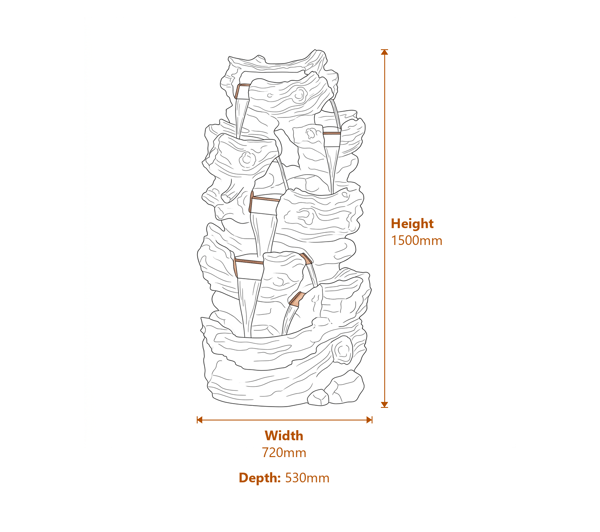 Highland Self Contained Water Feature Dimensions Diagram