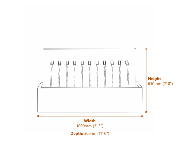 Infinity Self Contained Water Feature Dimensions Diagram