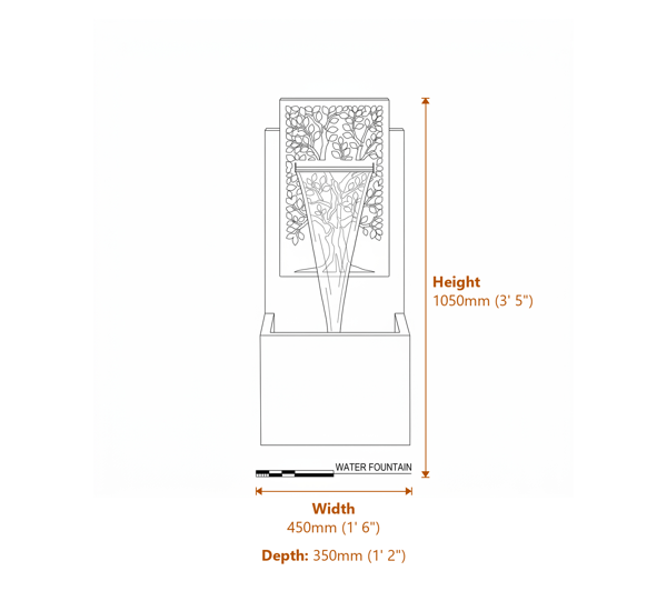 Oak Self Contained Water Feature Dimensions Diagram