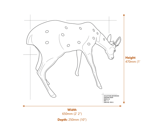 Grazing Doe Garden Sculpture Ornament Medium Dimensions Diagram
