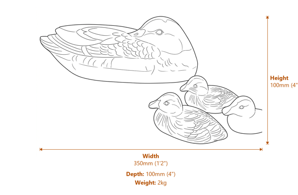 Duck and Ducklings Bronzed Garden Ornaments Dimensions Diagram