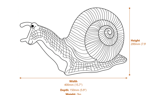 Giant Snail Bronzed Garden Ornament Dimensions Diagram