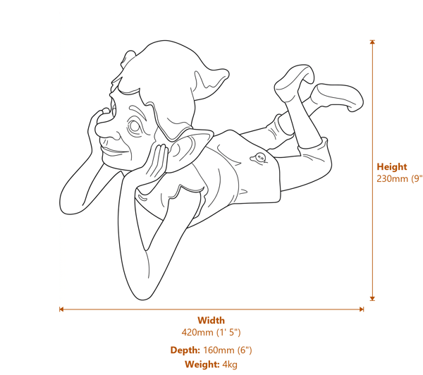 Relaxed Pixie Bronzed Garden Sculpture Dimensions Diagram