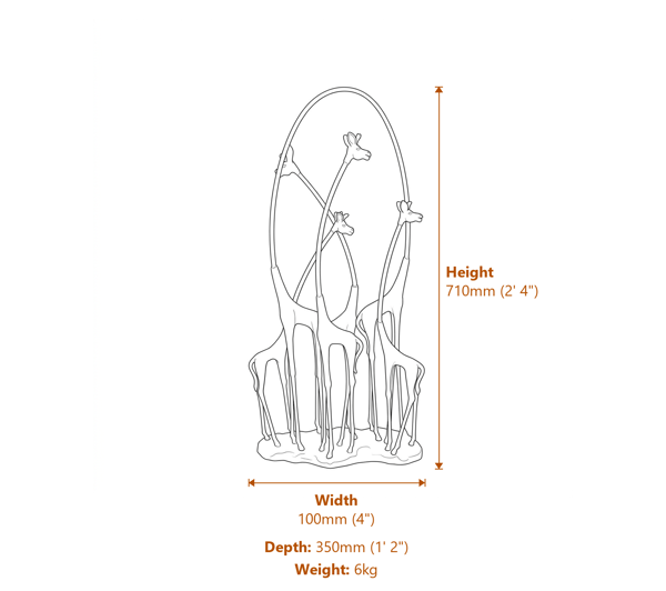 Cast Iron Giraffe Family Garden Ornament Dimensions Diagram