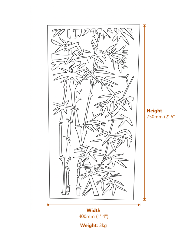 Bamboo Steel Decorative Garden Screen 0.7m Dimensions Diagram