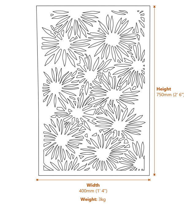 Daisy Steel Decorative Garden Screen 0.7m Dimensions Diagram