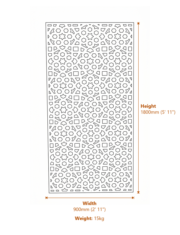 Moroccan Steel Decorative Garden Screen 1.8m Dimensions Diagram