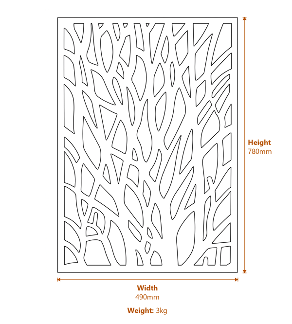 Wild Branches Steel Decorative Garden Screen 0.7m Dimensions Diagram