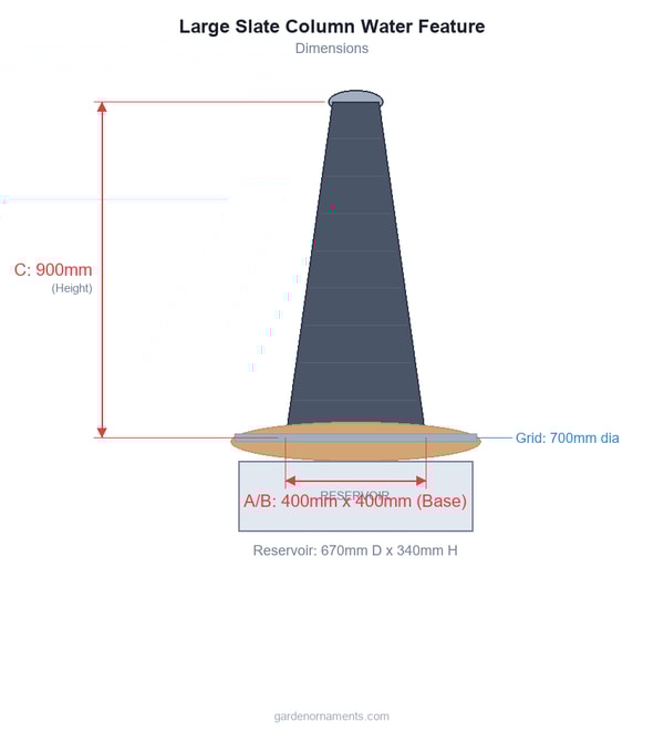 Large Slate Column Water Feature Dimensions Diagram