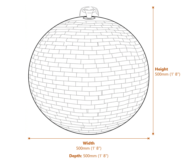 Tiled Slate Sphere Garden Water Feature 50cm Dimensions Diagram