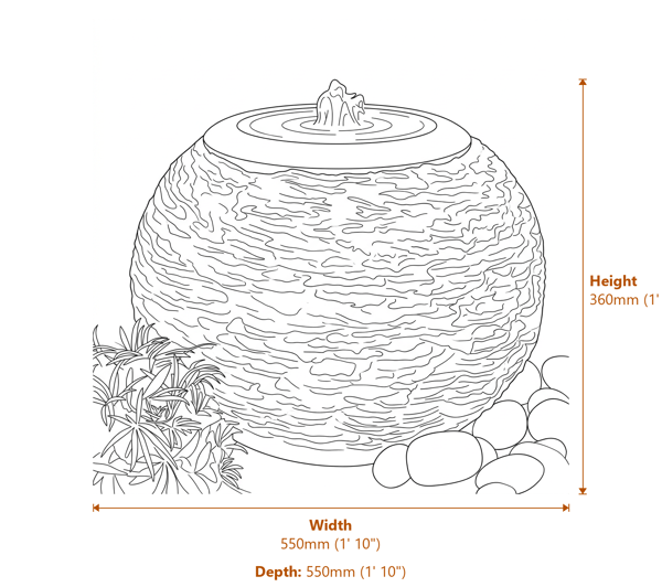 Slate Auris Garden Water Feature Dimensions Diagram