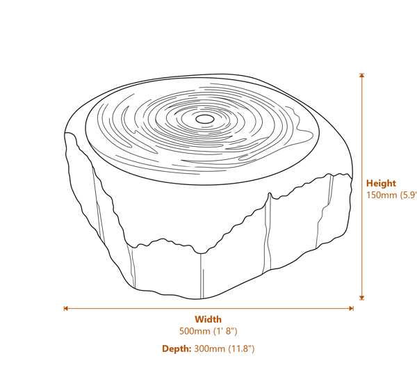 Rounded Basalt Column Water Feature Dimensions Diagram