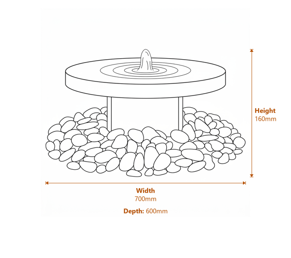 Large Basalt Slab and Plinth Water Feature Dimensions Diagram