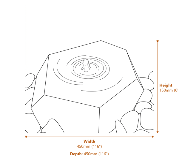 Hexagonal Basalt Water Feature Dimensions Diagram
