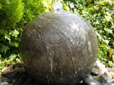 Black Polished Limestone Sphere Water Feature modern garden water feature