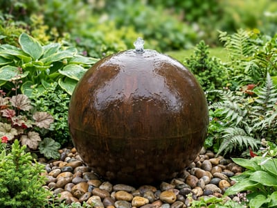 Corten Steel Sphere Water Feature 80cm modern garden water feature
