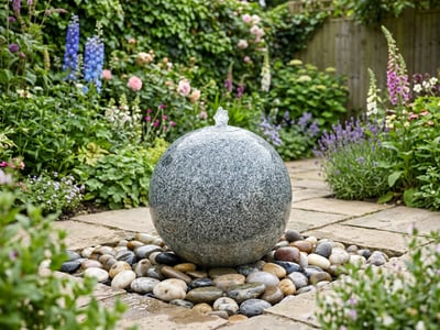 Grey Flame Granite Sphere Water Feature modern garden water feature
