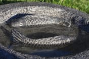 Koi Carp Black Limestone Birdbath