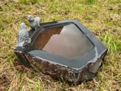 Basalt Birdbath with Two Birds