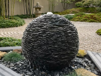 Slate Sphere Water Feature 50cm modern garden water feature