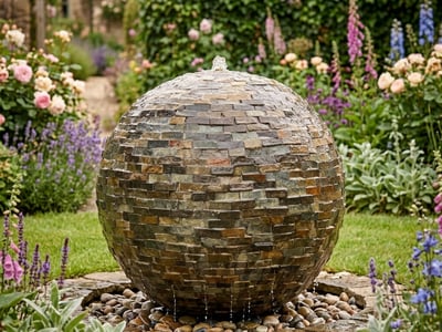 Tiled Slate Sphere Water Feature 50cm modern garden water feature