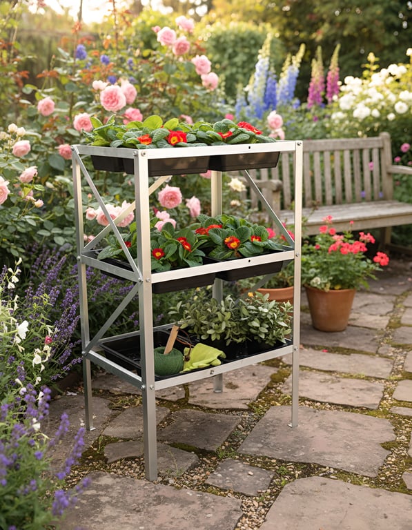 Elite 3 tier seed tray frame for greenhouse staging