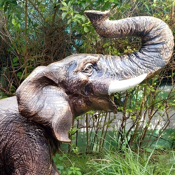 Roaring Elephant Garden Ornament in Bronze