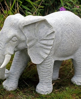 Standing Elephant Garden Ornament in Granite, hand-painted crushed marble and resin UK statue